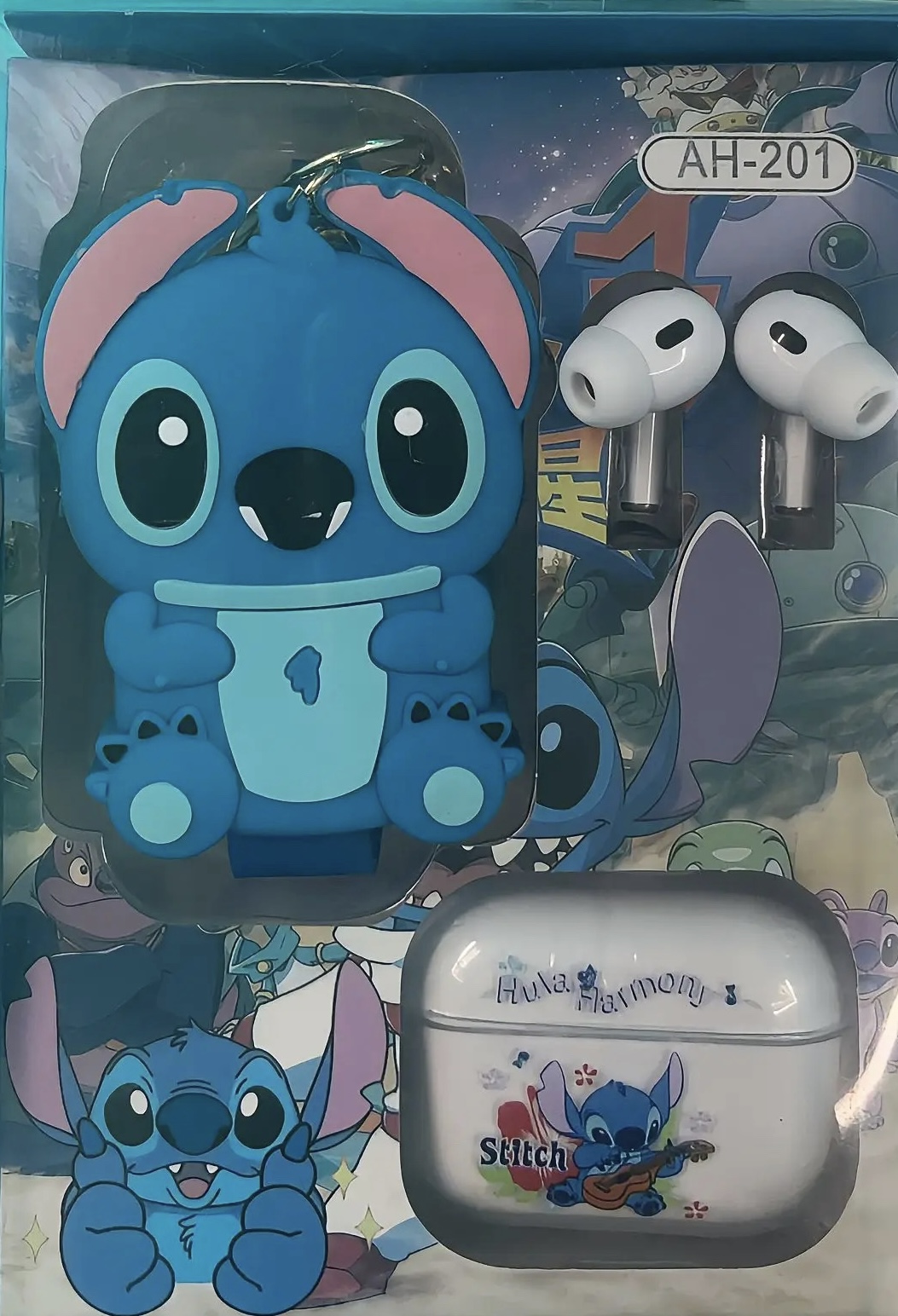 ایرپاد بلوتوثی فانتزی مدل AH-201 طرح Stitch به همراه کاور سیلیکونی
