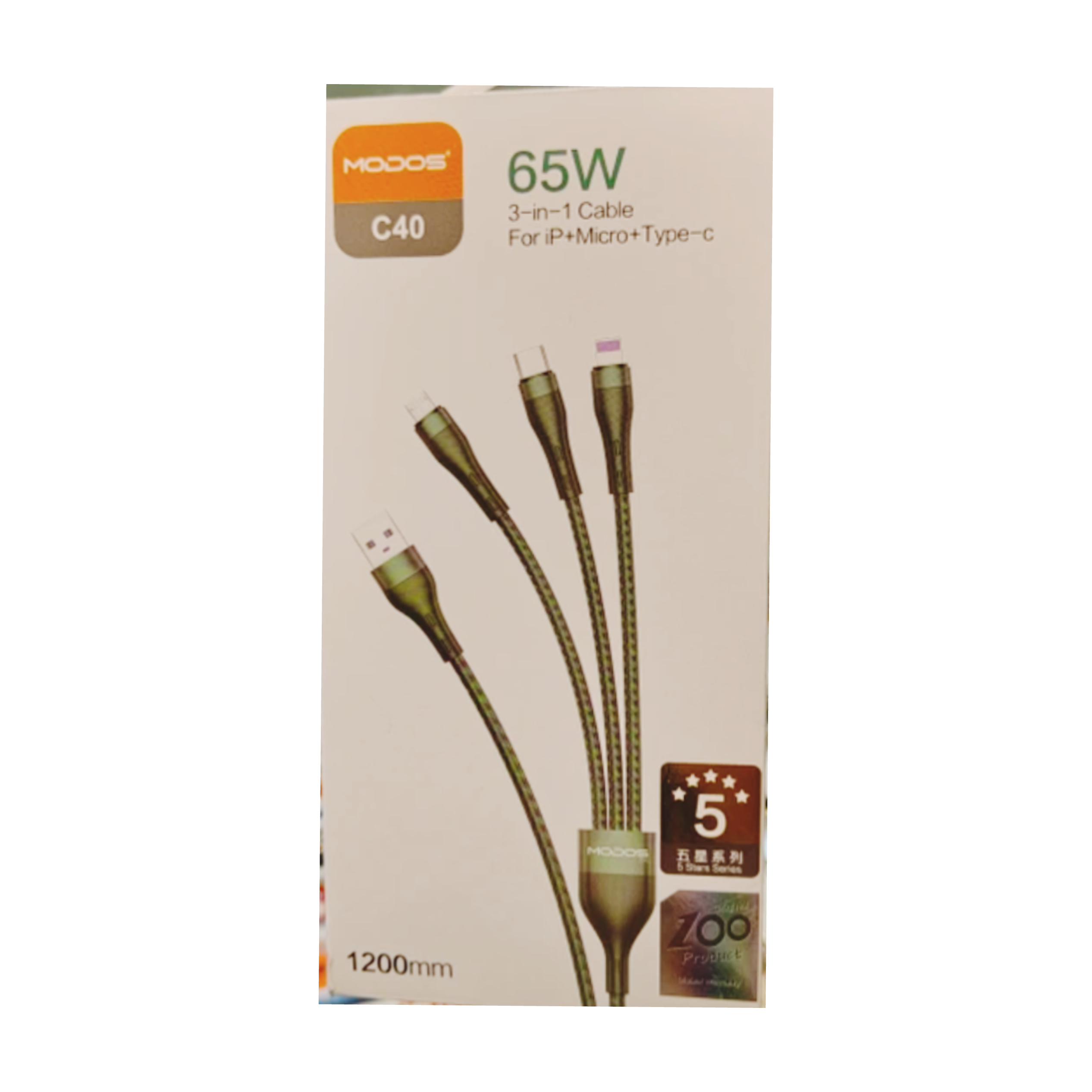 کابل شارژ چندکاره مودوس مدل C40 توان 65 وات (Type-C + Lightning + Micro USB