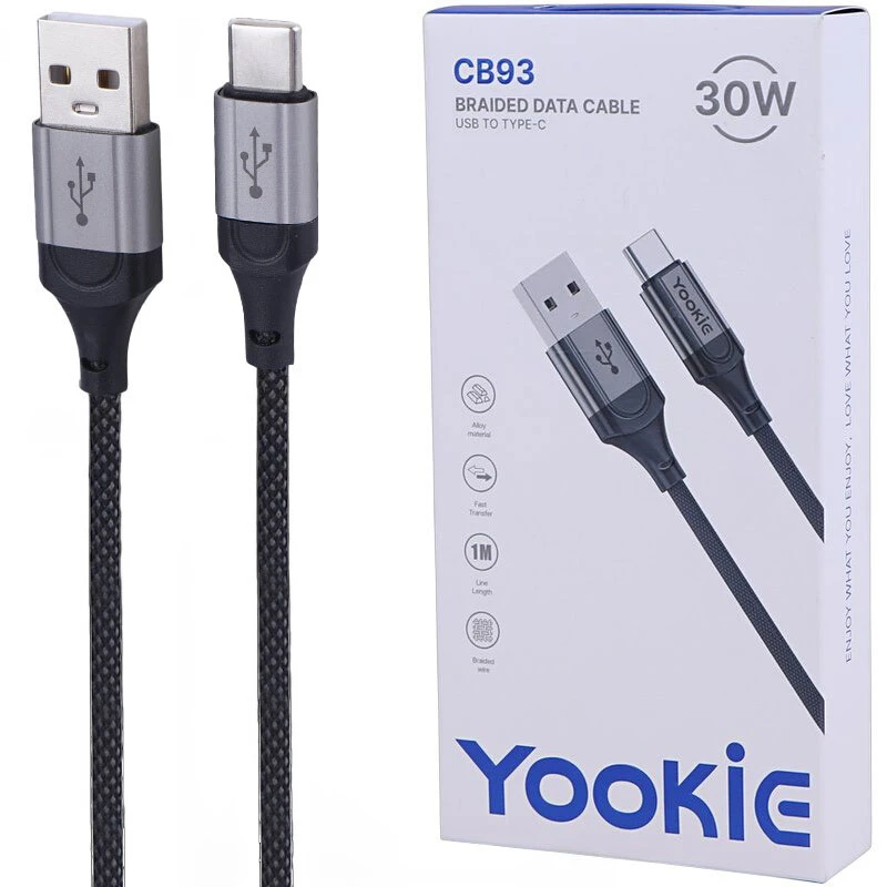 کابل شارژ سریع تایپ C یوکی (Yookie) مدل CB93 توان 30 وات طول 1 متر