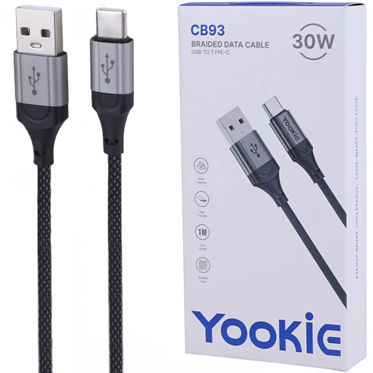 کابل شارژ سریع تایپ C یوکی (Yookie) مدل CB93 توان 30 وات طول 1 متر