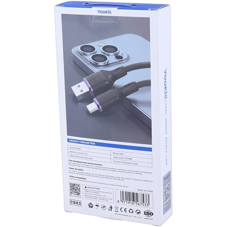 کابل شارژ سریع تایپ C یوکی مدل CB83 با توان 3.1 آمپر و طول 1.2 متر