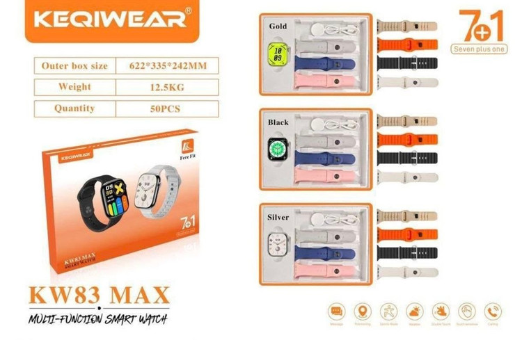 ساعت هوشمند 2 اینچی کیکویر مدل KW85 Ultra 3 با بند سیلیکونی به همراه 6 بند اضافه ا